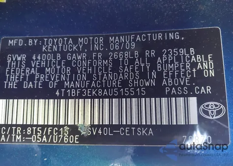 2010 Toyota Camry Se z USA, uszkodzony, nr VIN 4T1BF3EK8AU515515